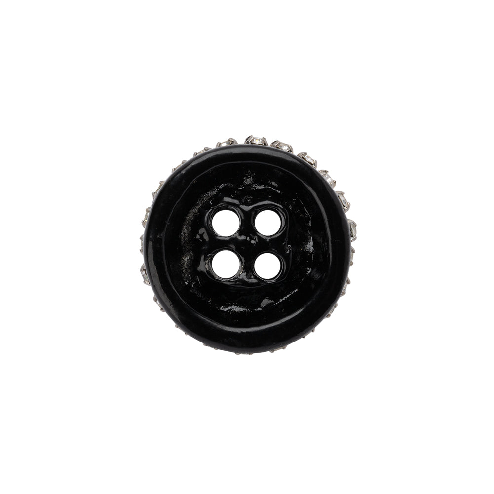 Rhinestone and Metal 4-Hole Button - 28L/18mm - Black and Crystal Rhinestone Belt Rim