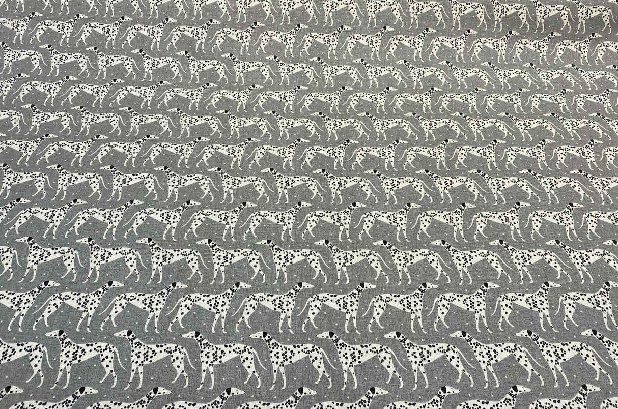 Waverly Dalmatian Dogs Grey Dapper Novogratz Cotton Fabric - Black, Gray, White Dalmatian Dogs, 54" Width (1 Yard)