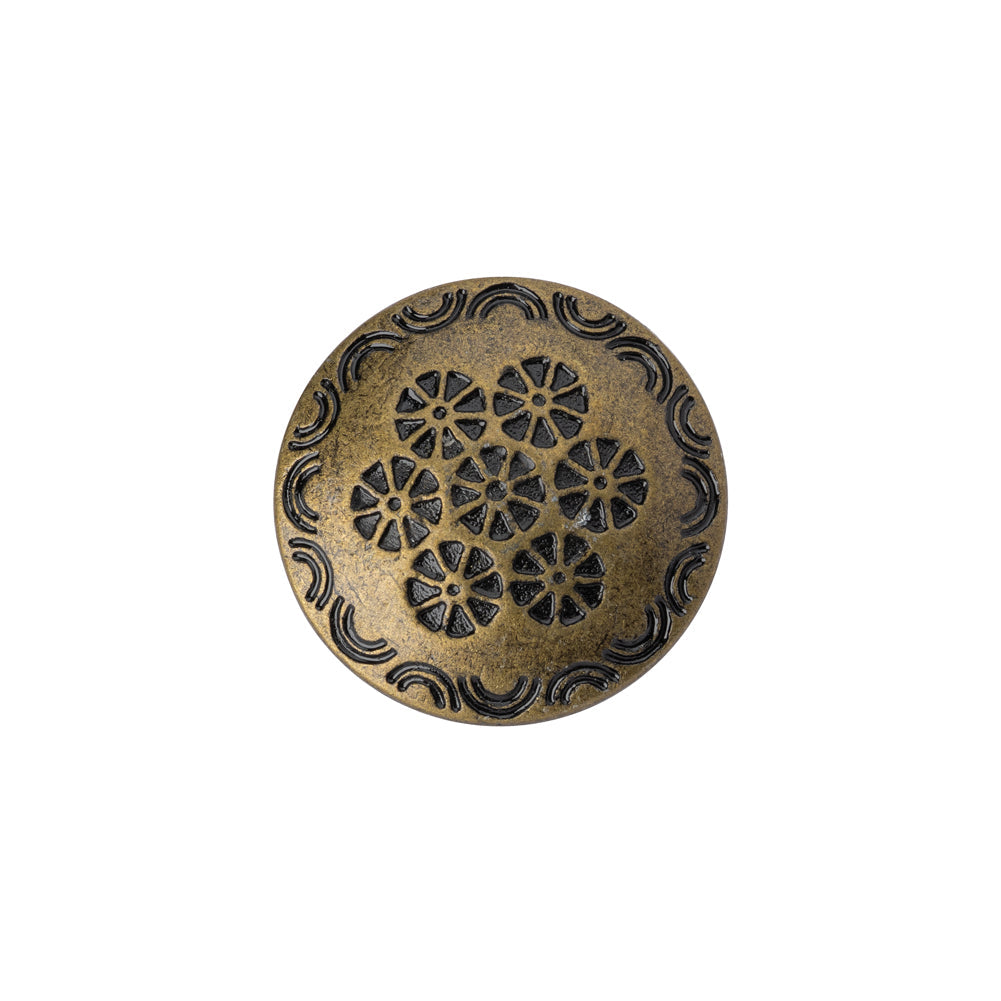 Metal Shank Back Button - 30L/19mm - Brass Flowers and Rainbows Embossed