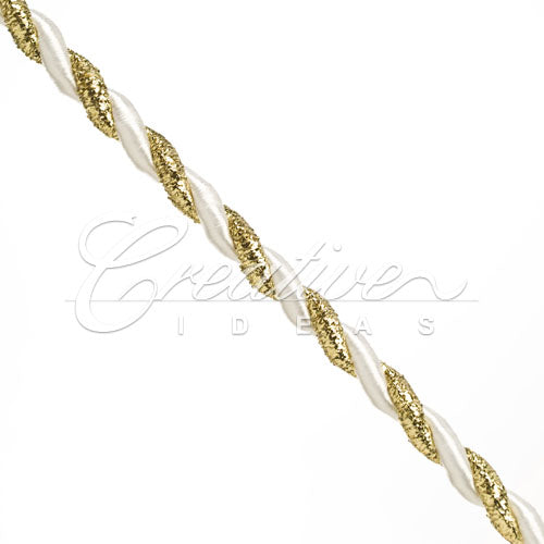 6Mm 2 Ply Twist Cords - 25 Yards (White/Gold)