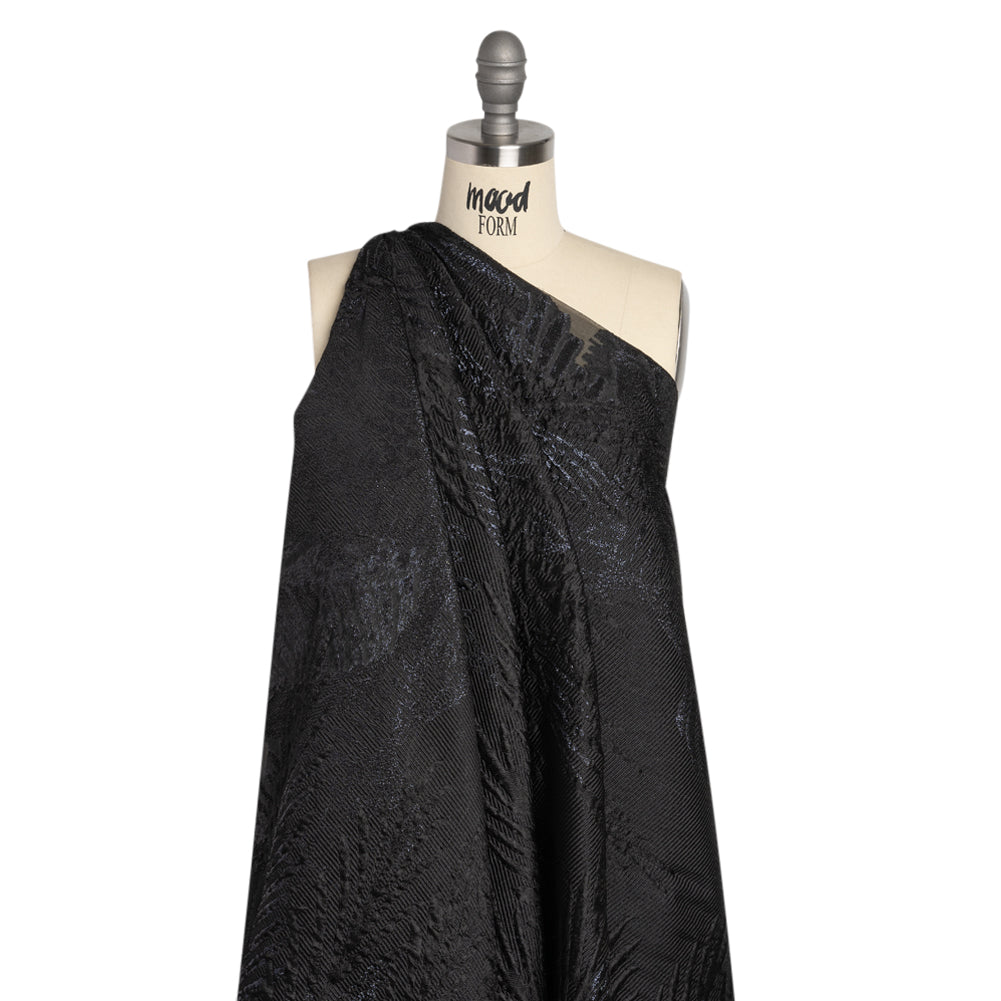 Metallic Black Palm Leaves Luxury Burnout Brocade