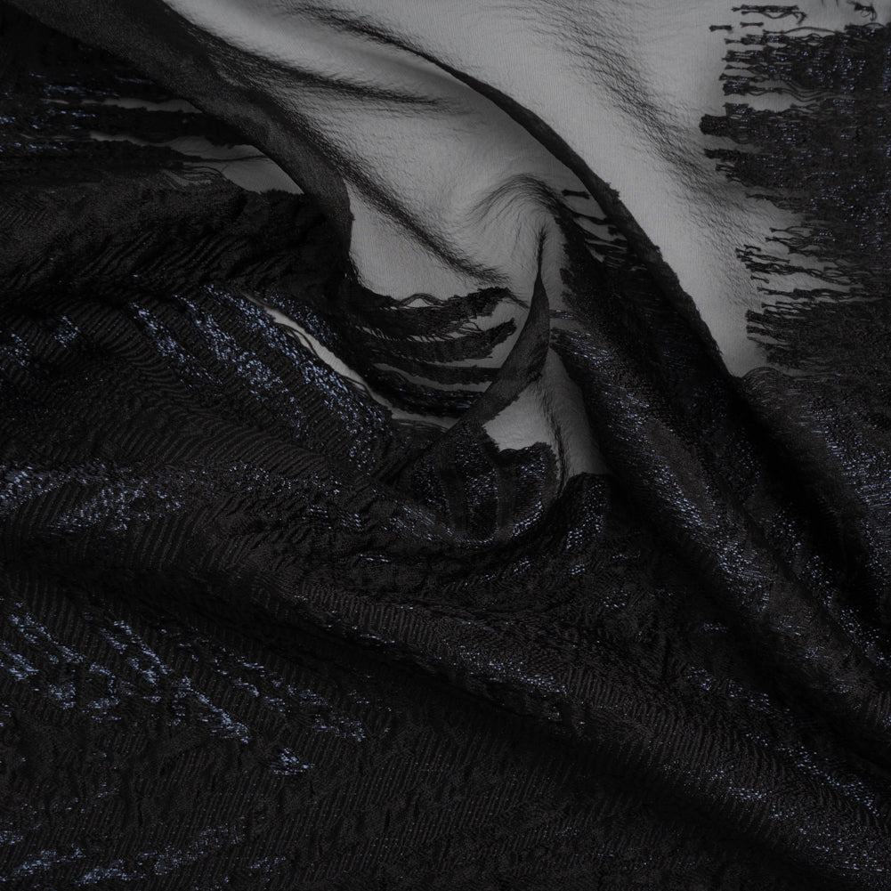 Metallic Black Palm Leaves Luxury Burnout Brocade
