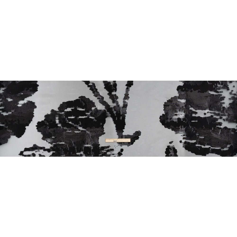 Metallic Black Abstract Luxury Burnout Brocade