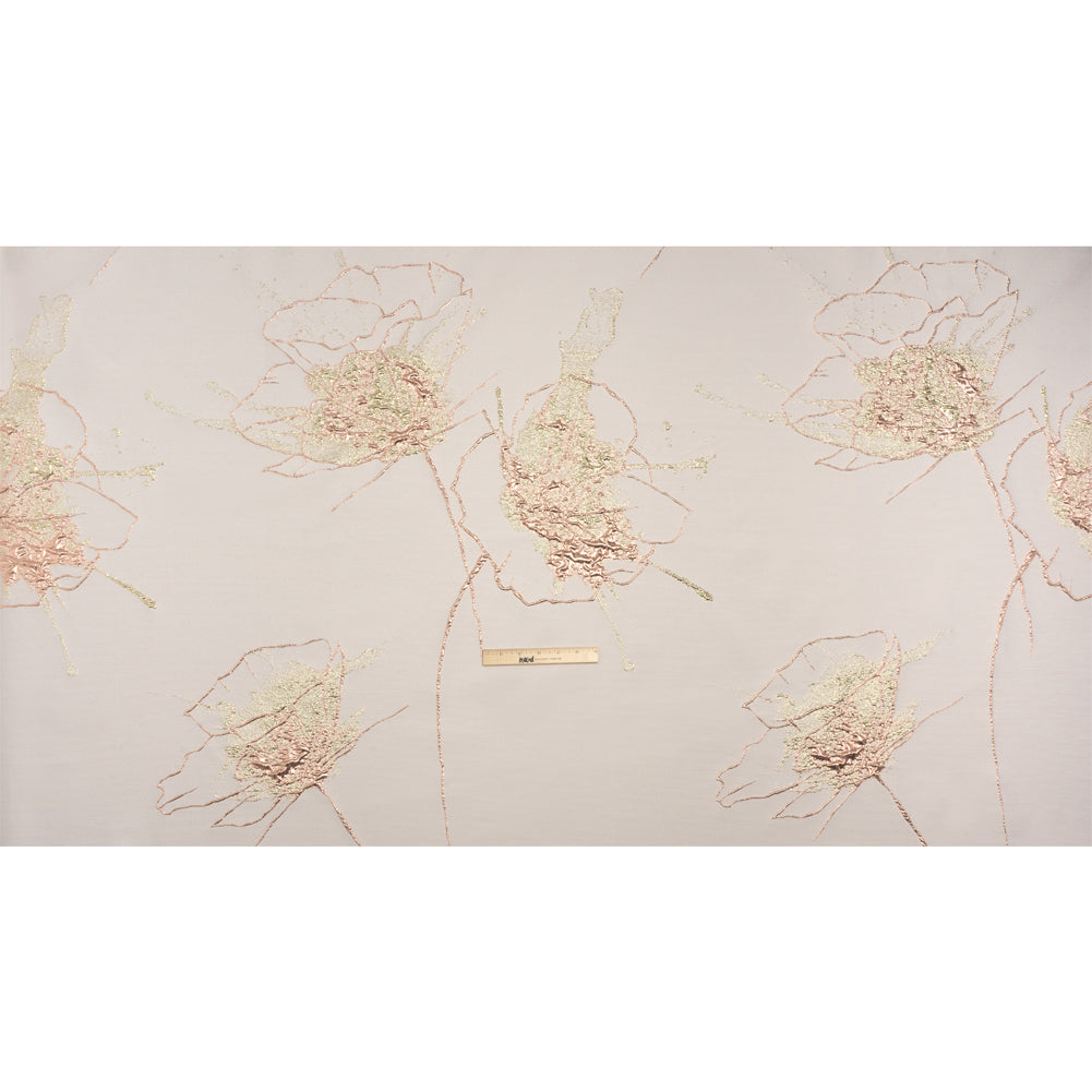 Metallic Rose Gold, Pale Gold and White Fanciful Floral Luxury Brocade