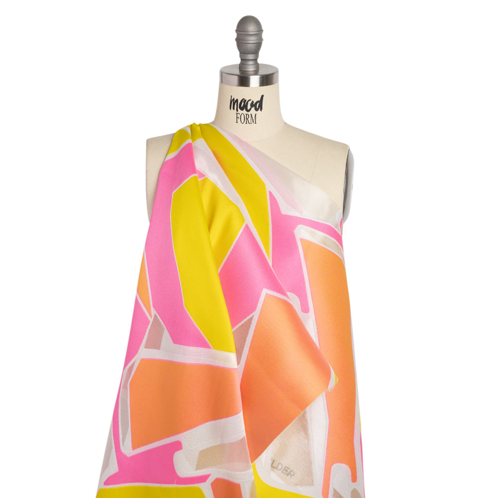 Hot Pink, Orange and Yellow Abstract Luxury Burnout Brocade