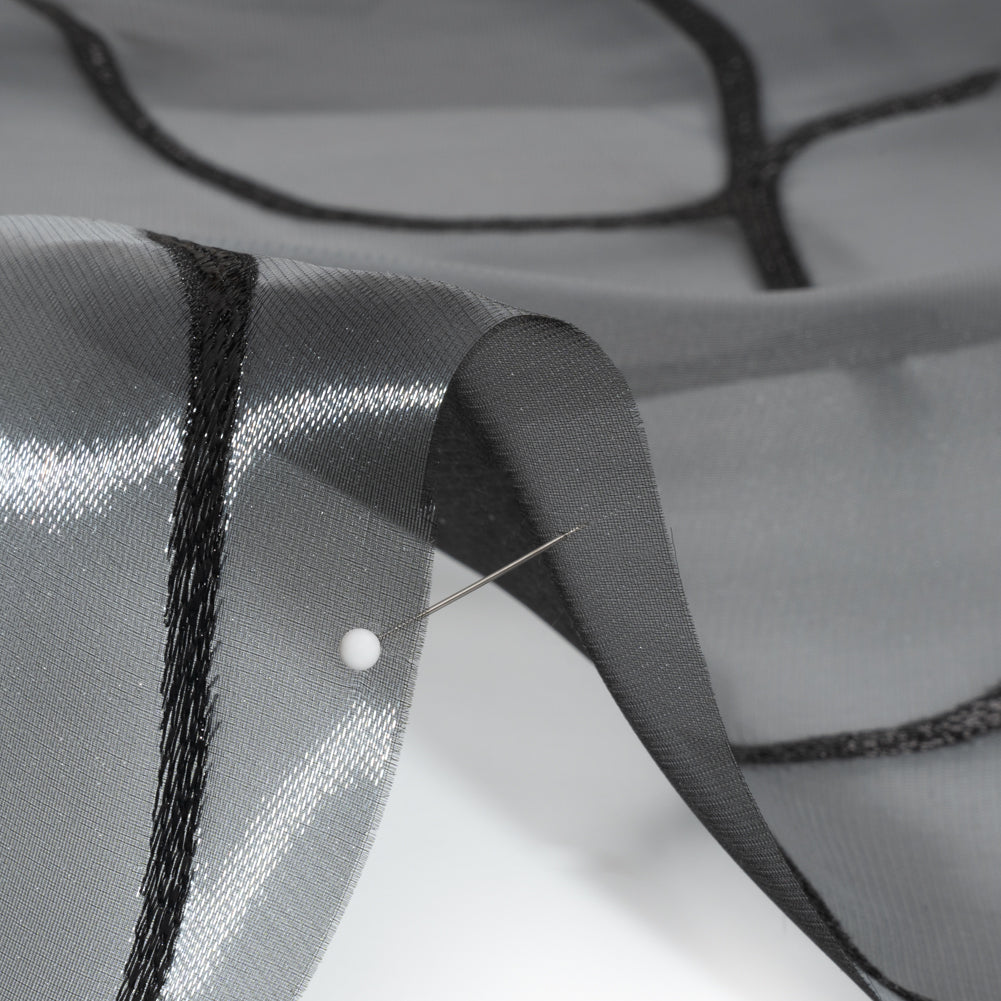 Metallic Black Flower Lines Luxury Burnout Brocade