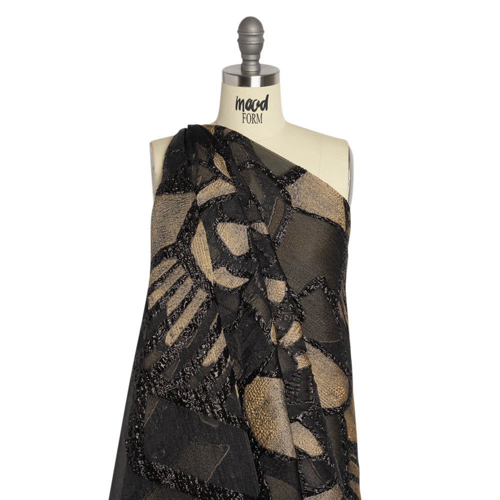 Metallic Black and Gold Big Flower Luxury Burnout Brocade Panel