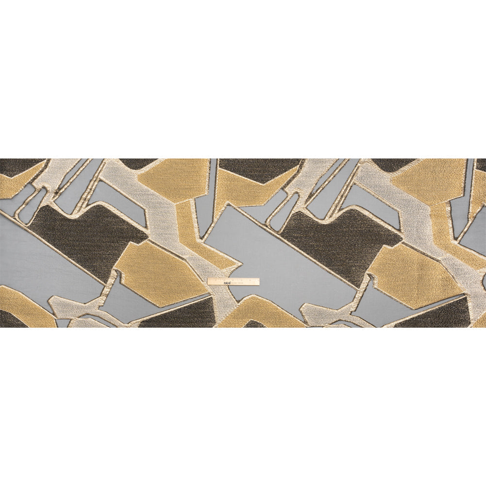Gold, Silver and Black Metallic Abstractly Geometric Luxury Burnout Brocade