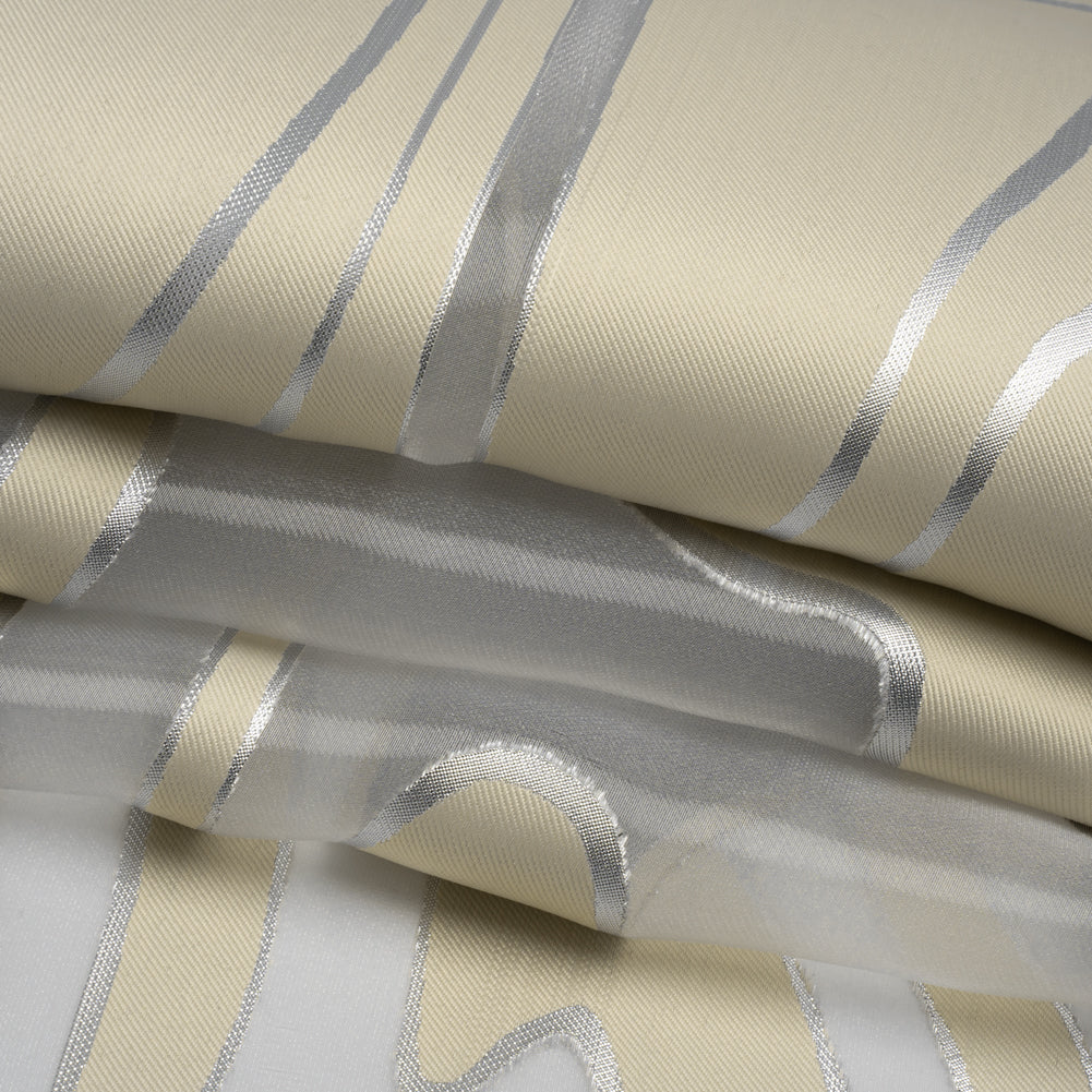 Metallic Silver and Beige Flowing Lines Luxury Burnout Brocade