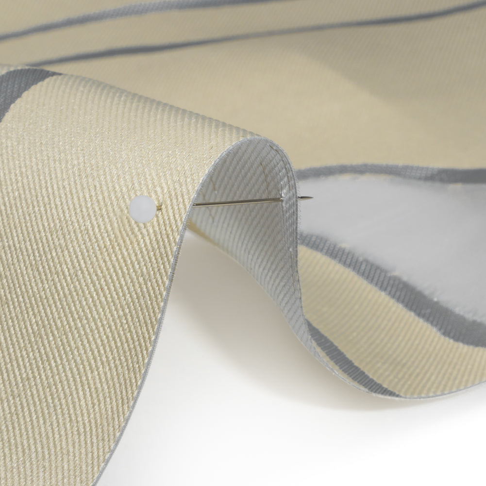 Metallic Silver and Beige Flowing Lines Luxury Burnout Brocade
