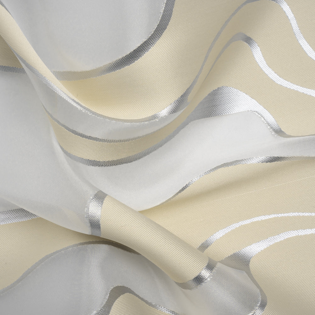 Metallic Silver and Beige Flowing Lines Luxury Burnout Brocade