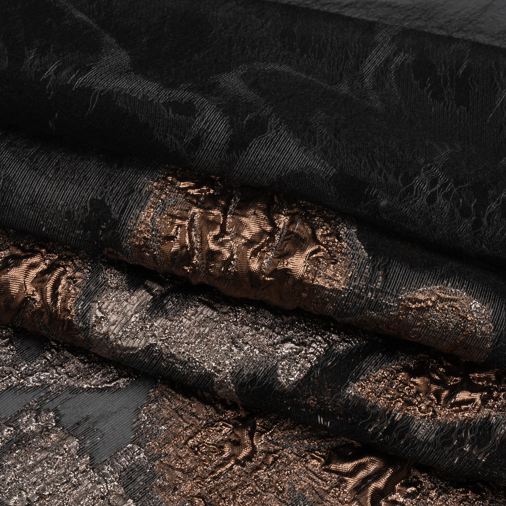 Metallic Copper and Silver Floral Silhouettes Border Luxury Burnout Brocade