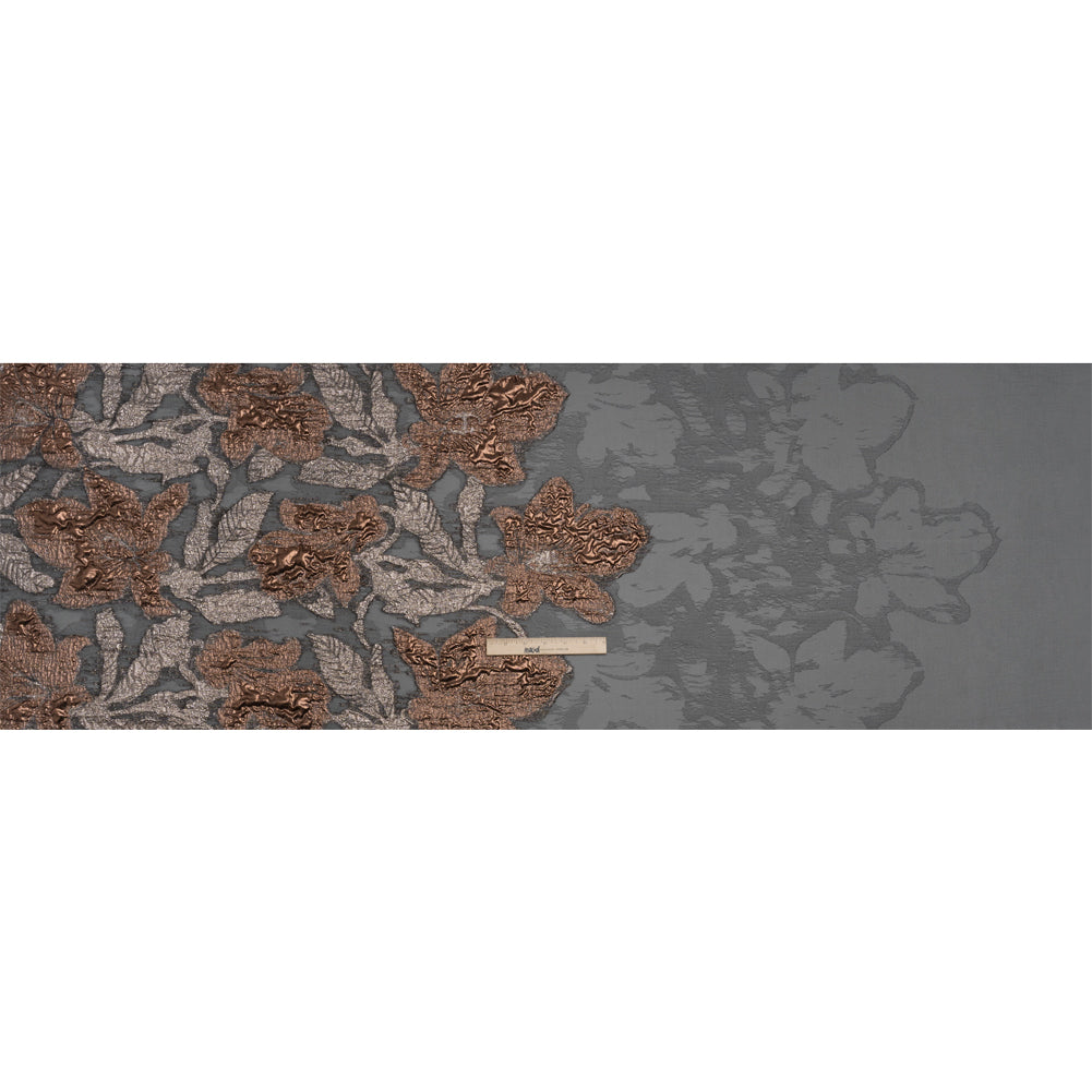 Metallic Copper and Silver Floral Silhouettes Border Luxury Burnout Brocade