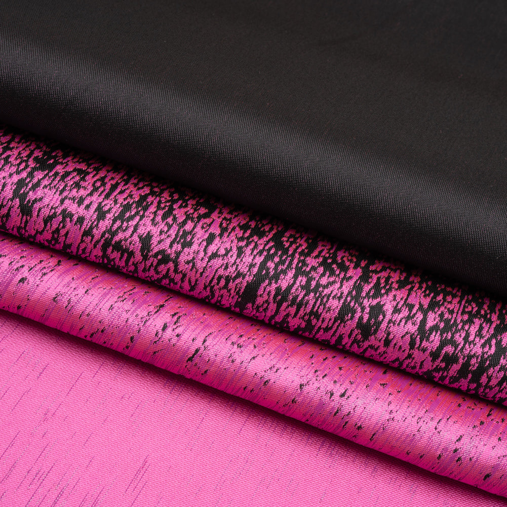 Magenta and Metallic Black Striated Luxury Brocade