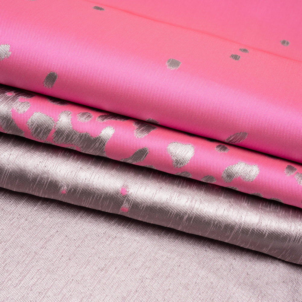 Metallic Hot Pink and Gray Spotted Gradient Luxury Brocade