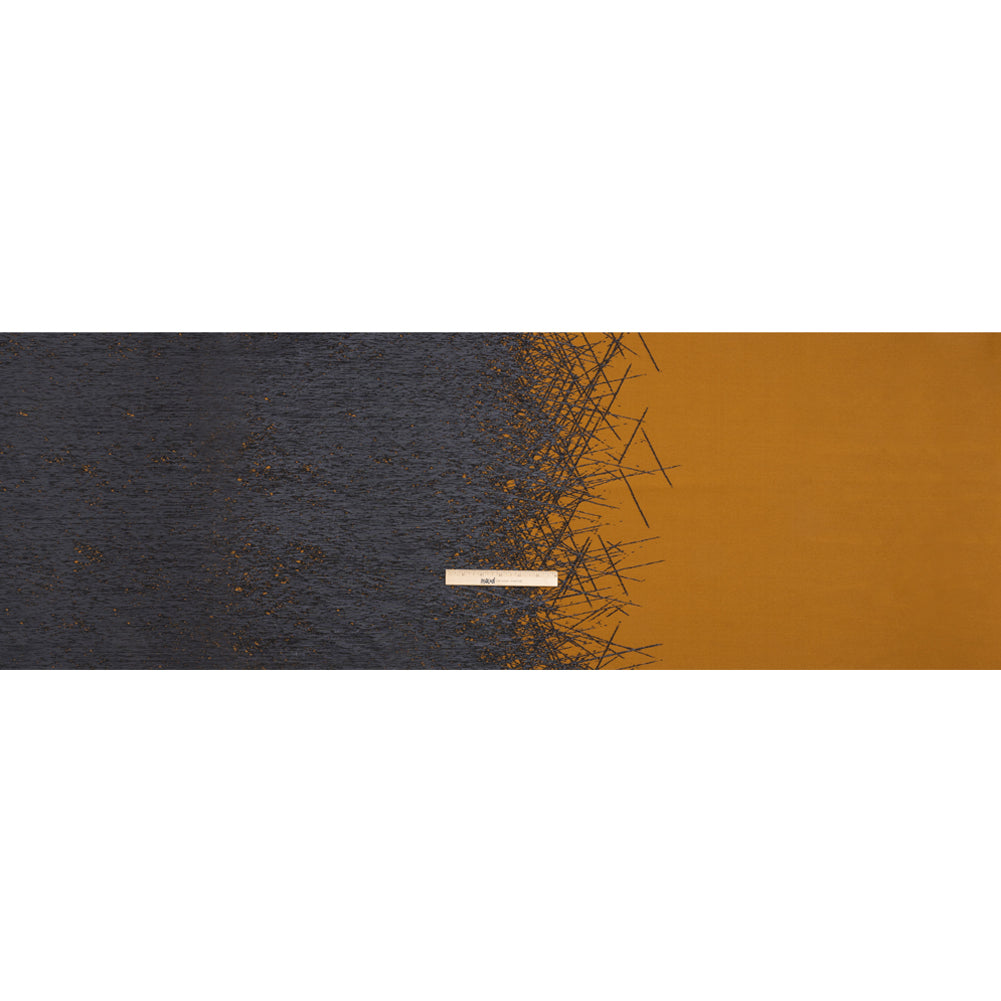 Metallic Black and Dark Gold Crosshatched Gradient Luxury Brocade