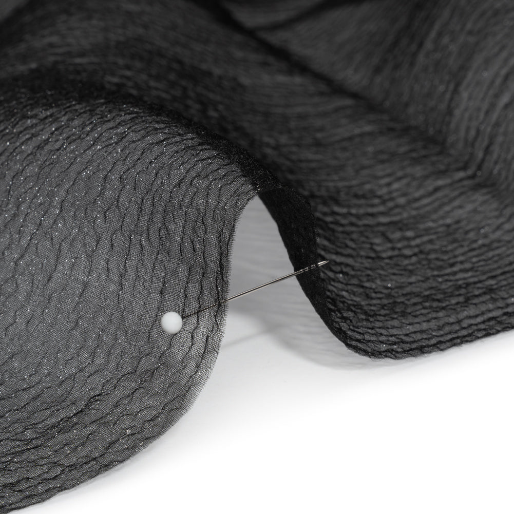 Shimmering Black Bubbly Crinkled Organza Brocade