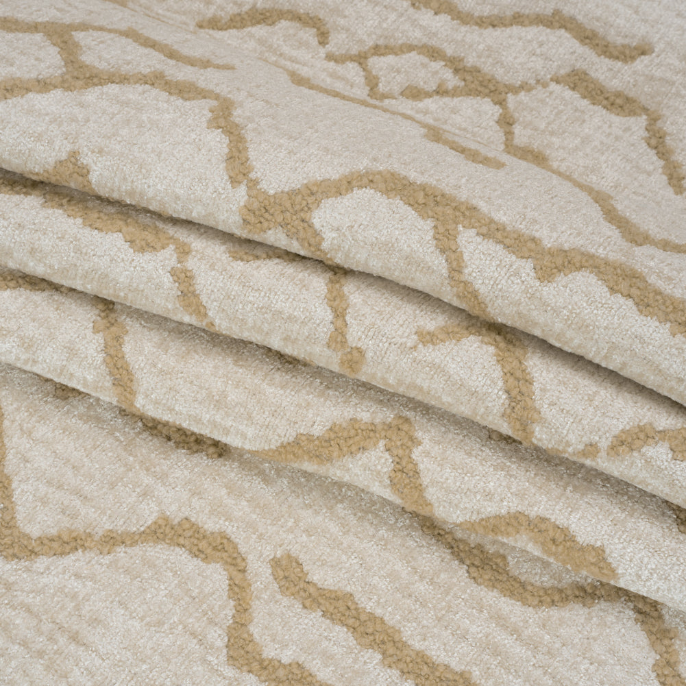 Sandstone Abstract Lines Chenille and Boucle Upholstery Jacquard