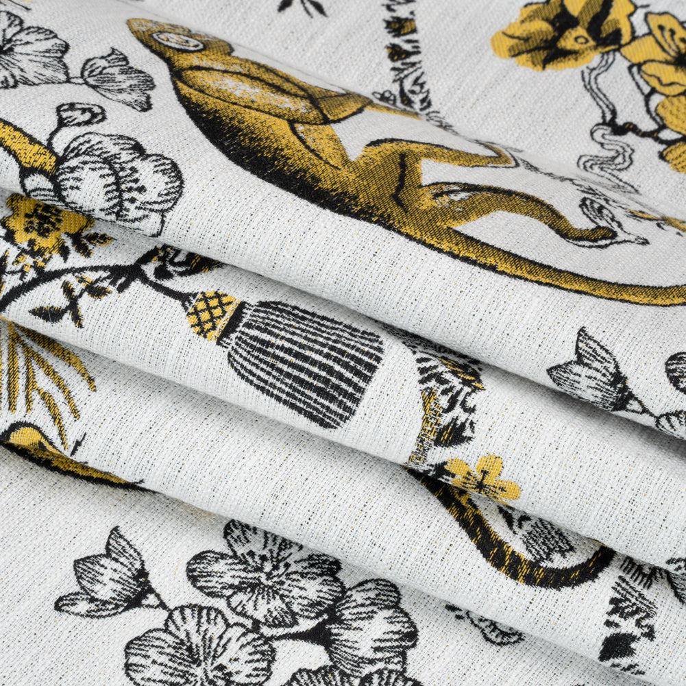 Yellow Topaz Exotic Pets and Flowers Upholstery Jacquard
