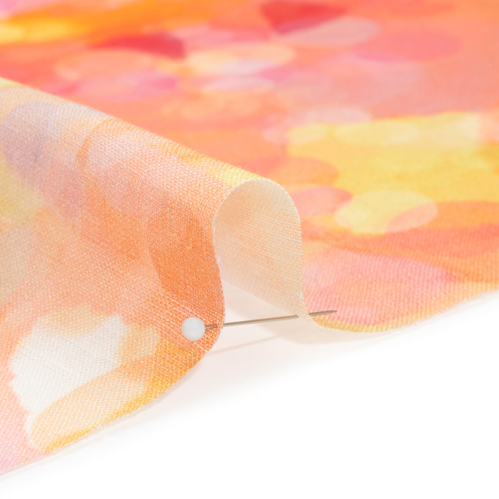 Yellow, Orange and Pink Sunburst Spots Medium Weight Linen Woven