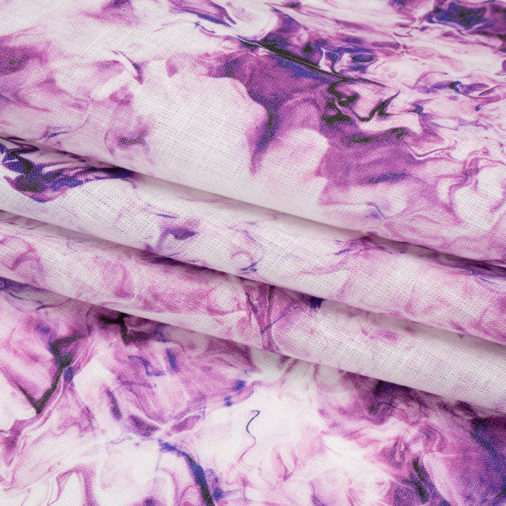 Purple and Ultramarine Marbled Medium Weight Linen Woven