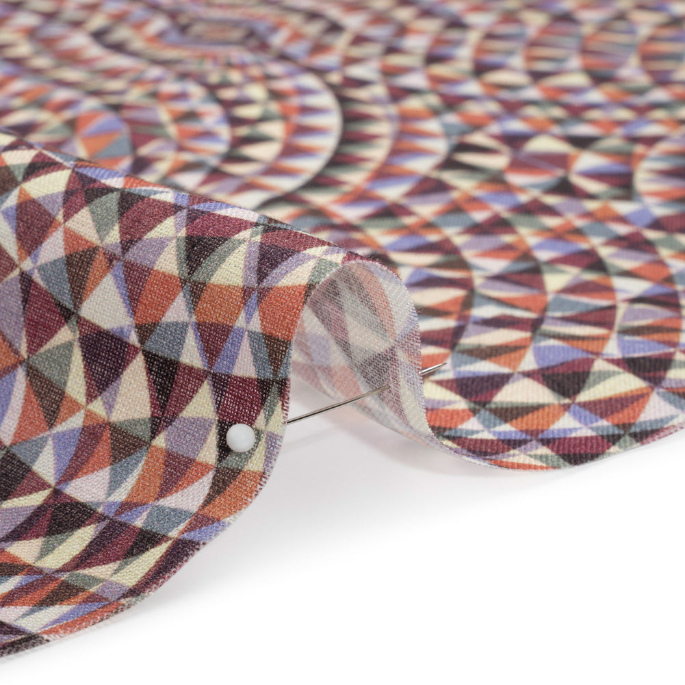 Plum, Forest and Orange Mind Bending Medallions Medium Weight Linen Woven