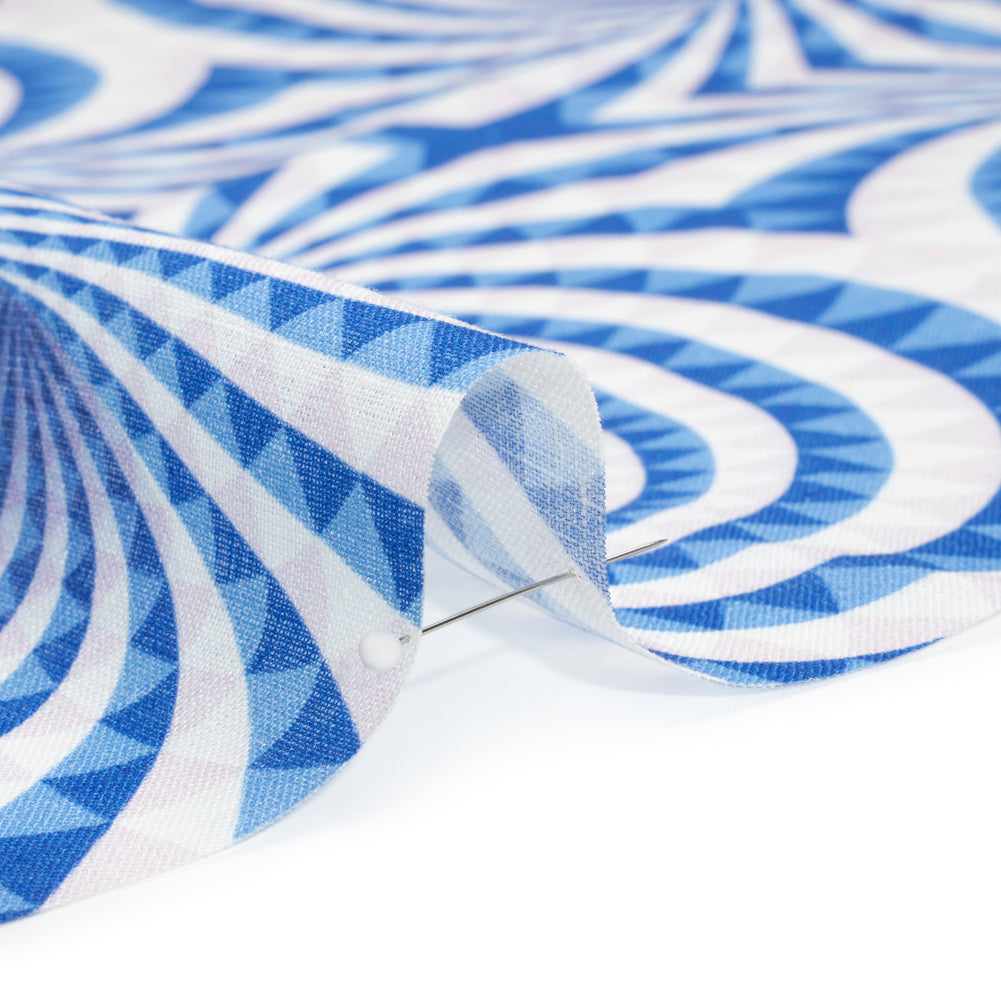 Blue, White and Palest Pink Spiralling Tunnels Medium Weight Linen Woven