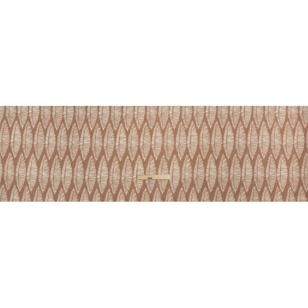 Brown and Cream Feather Leaves Medium Weight Linen Woven