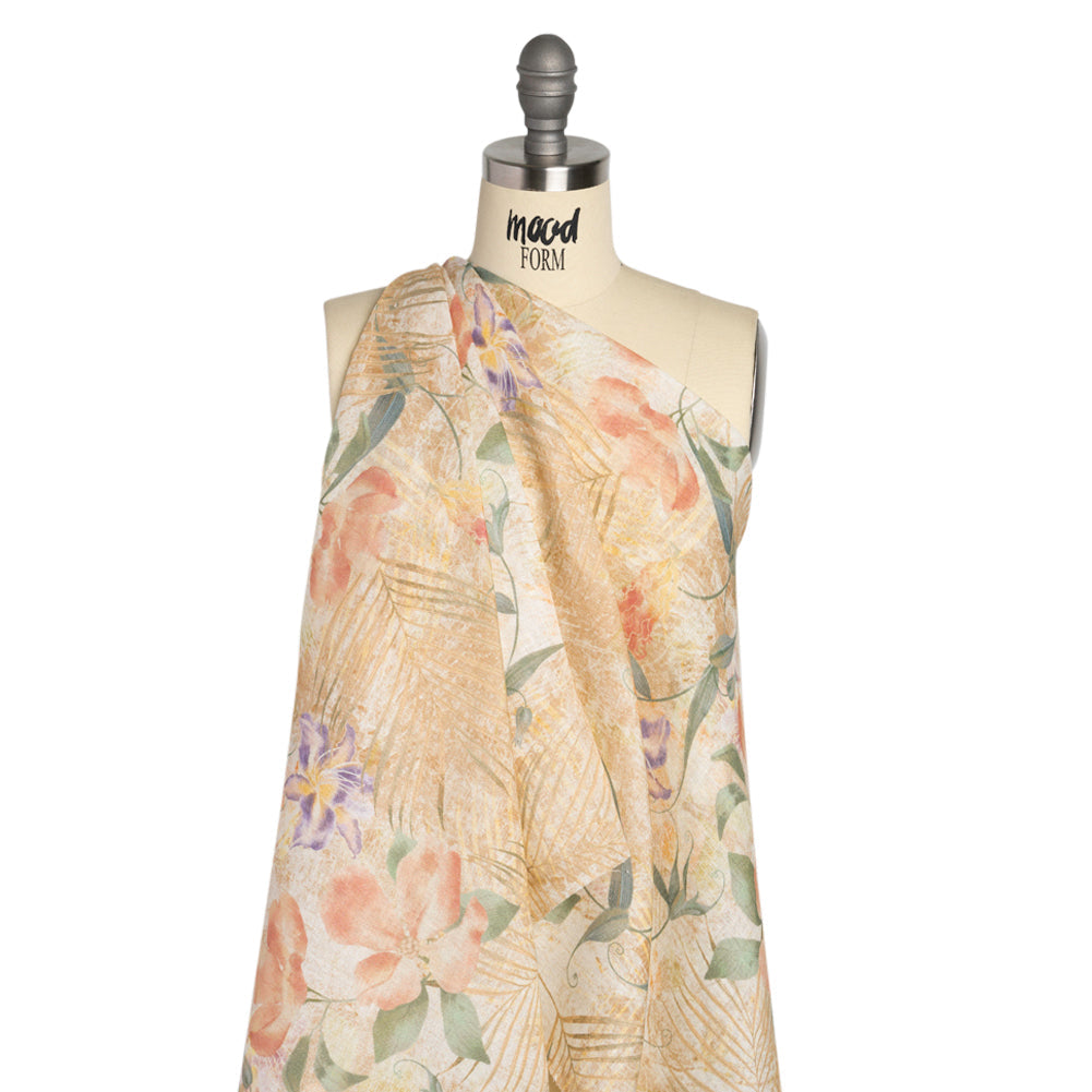 Tan, Rose, and Violet Lilies and Magnolias Medium Weight Linen Woven