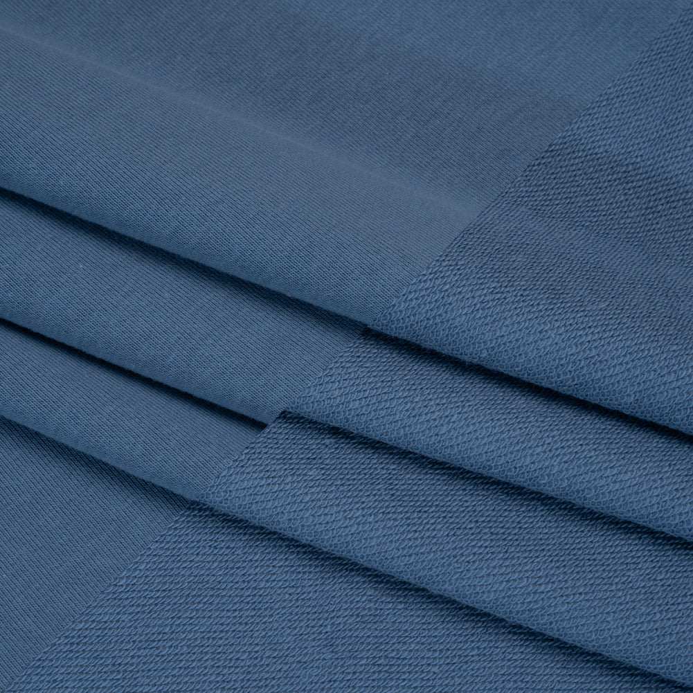 Cotton and Polyester French Terry - Ocean Blue - Deadstock