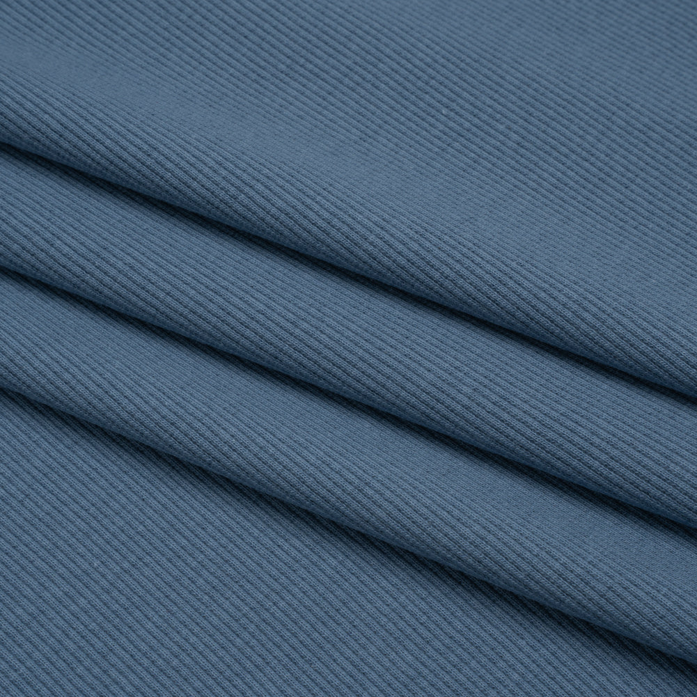Stretch Cotton 2x2 Rib Knit - Country Blue - Deadstock