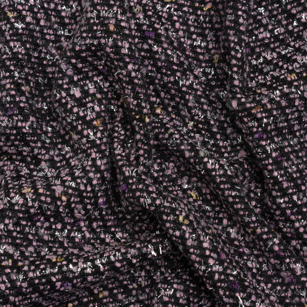 Light Pink, Black and Silver Metallic Fringe Acrylic Boucle Woven