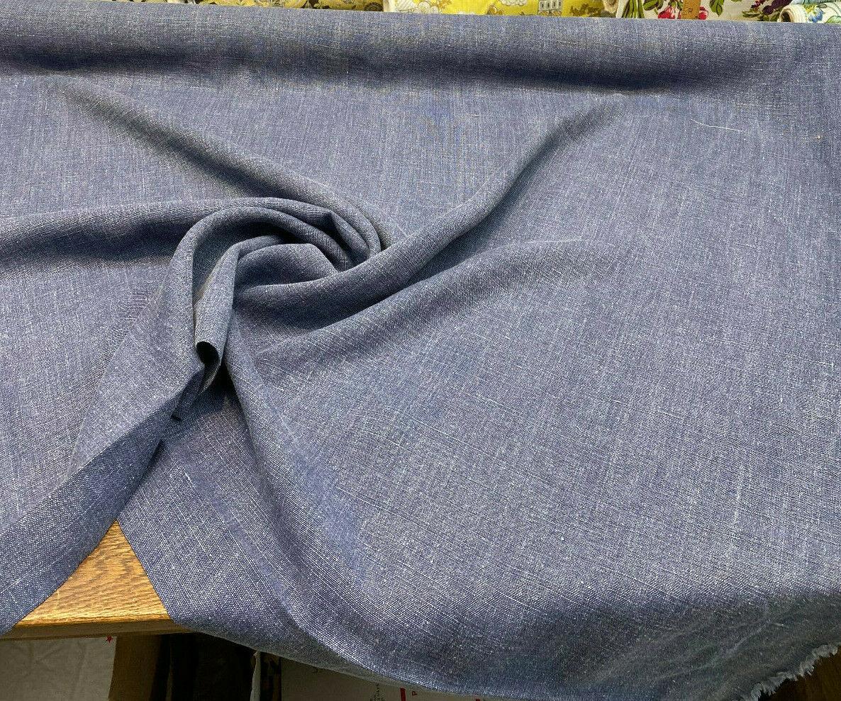 Highland Blue 100 Percent Belgian Linen Fabric - Blue, Woven, 54" Width (1 Yard)