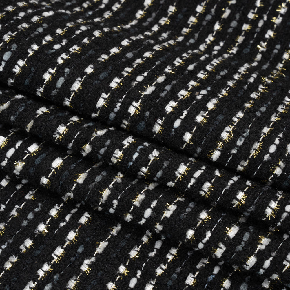 Black, White and Gold Boucle Striped Acrylic Tweed