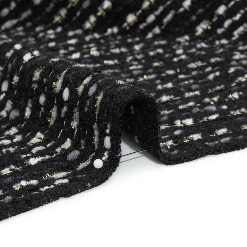 Black, White and Gold Boucle Striped Acrylic Tweed