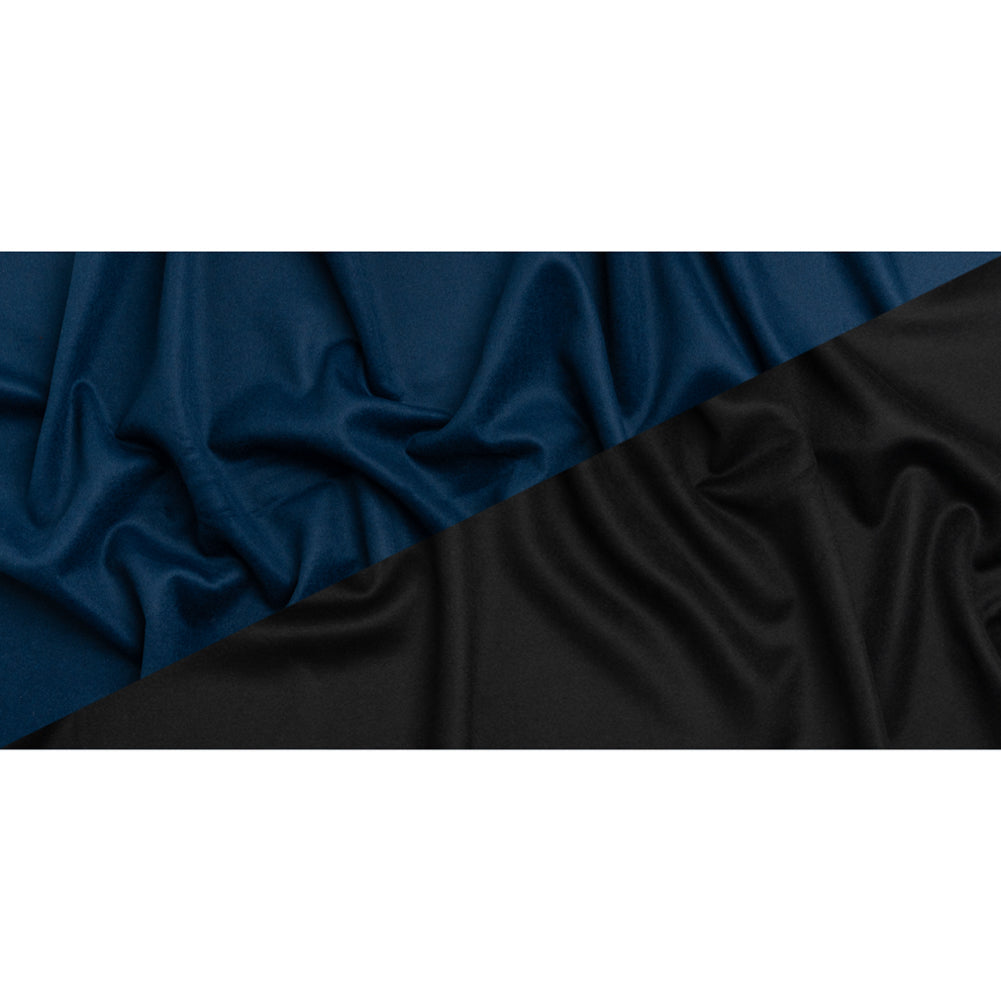 Dark Blue and Black Brushed Wool Blend Twill Double Cloth Coating
