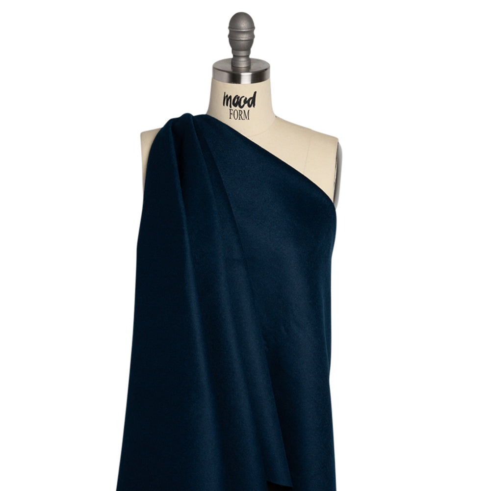 Dark Blue and Black Brushed Wool Blend Twill Double Cloth Coating