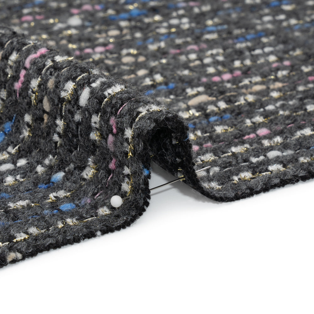 Charcoal, Pink and Blue Boucle Striped Acrylic Tweed