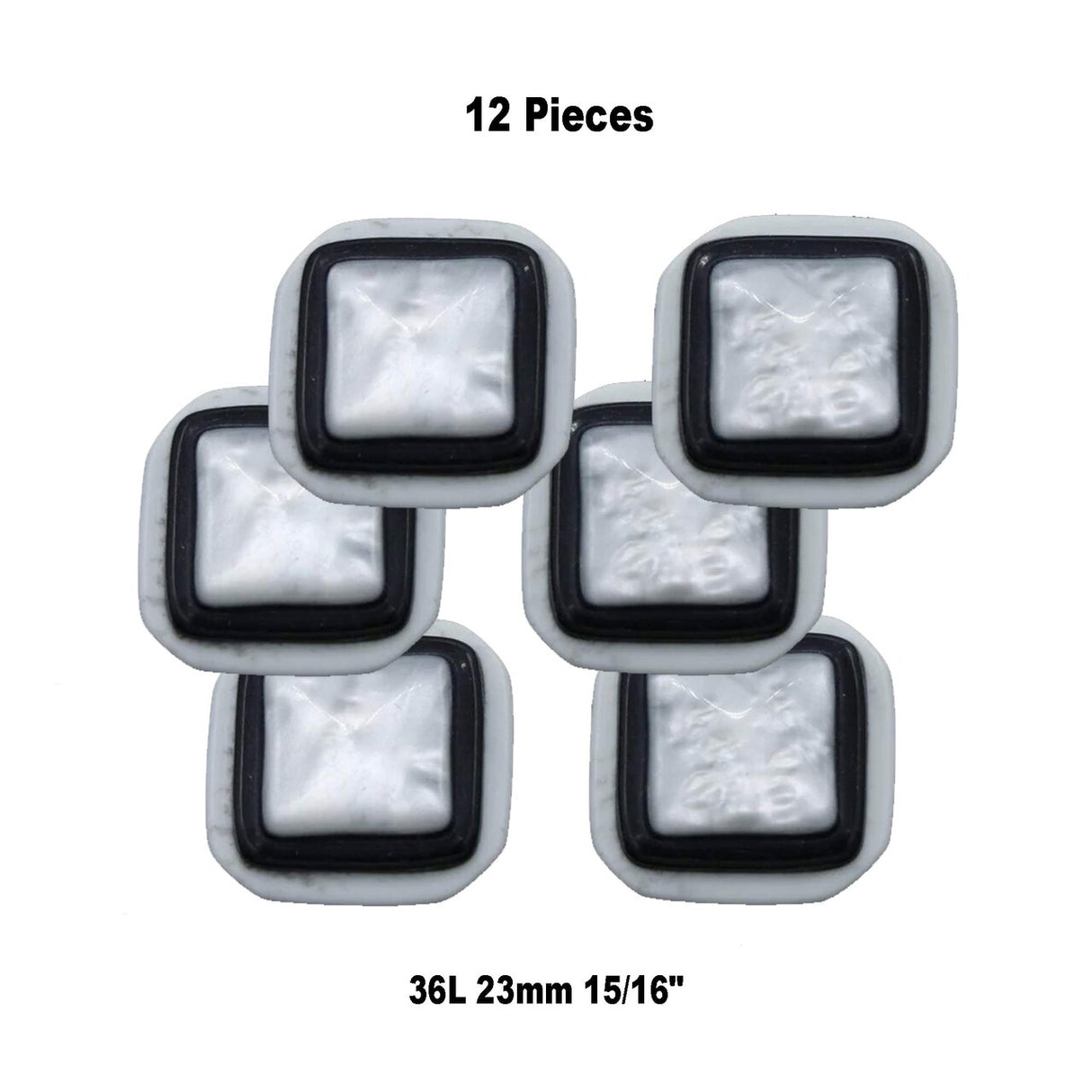36L (23mm / 15/16") Square Shell Top Buttons Black White Pearl Layer Shank Style Vintage Button
