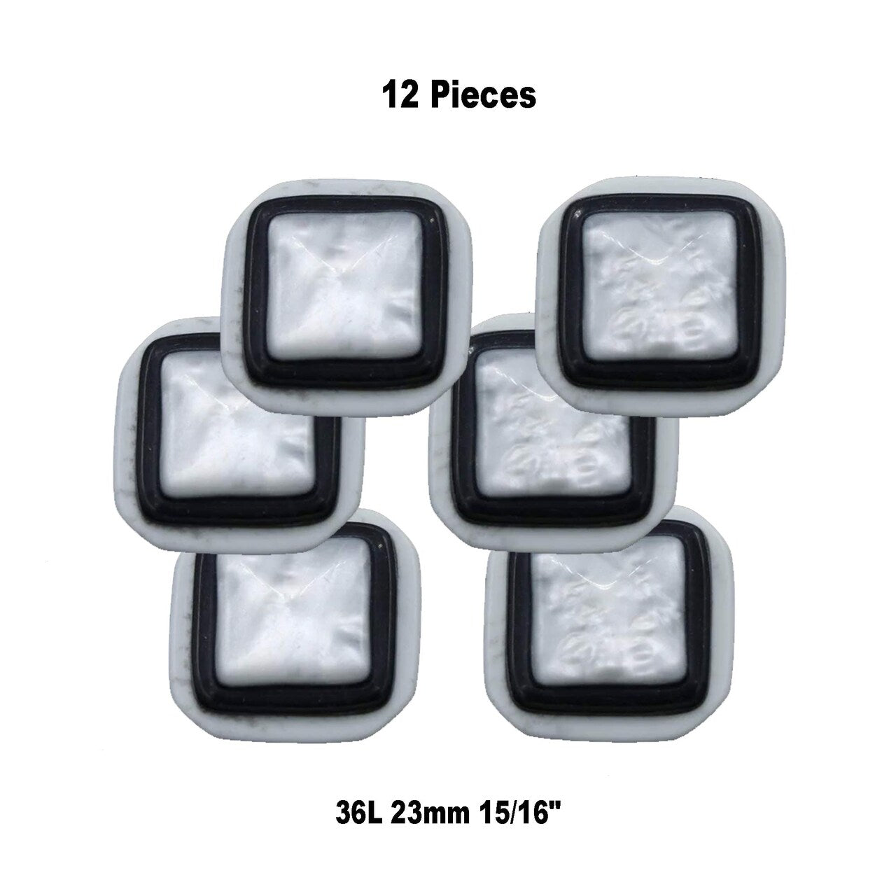 36L (23mm / 15/16") Square Shell Top Buttons Black White Pearl Layer Shank Style Vintage Button