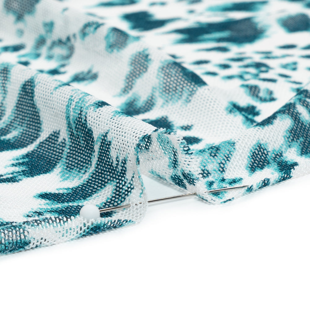 Sapphire and White Cheetah Spots Polyester Stretch Mesh
