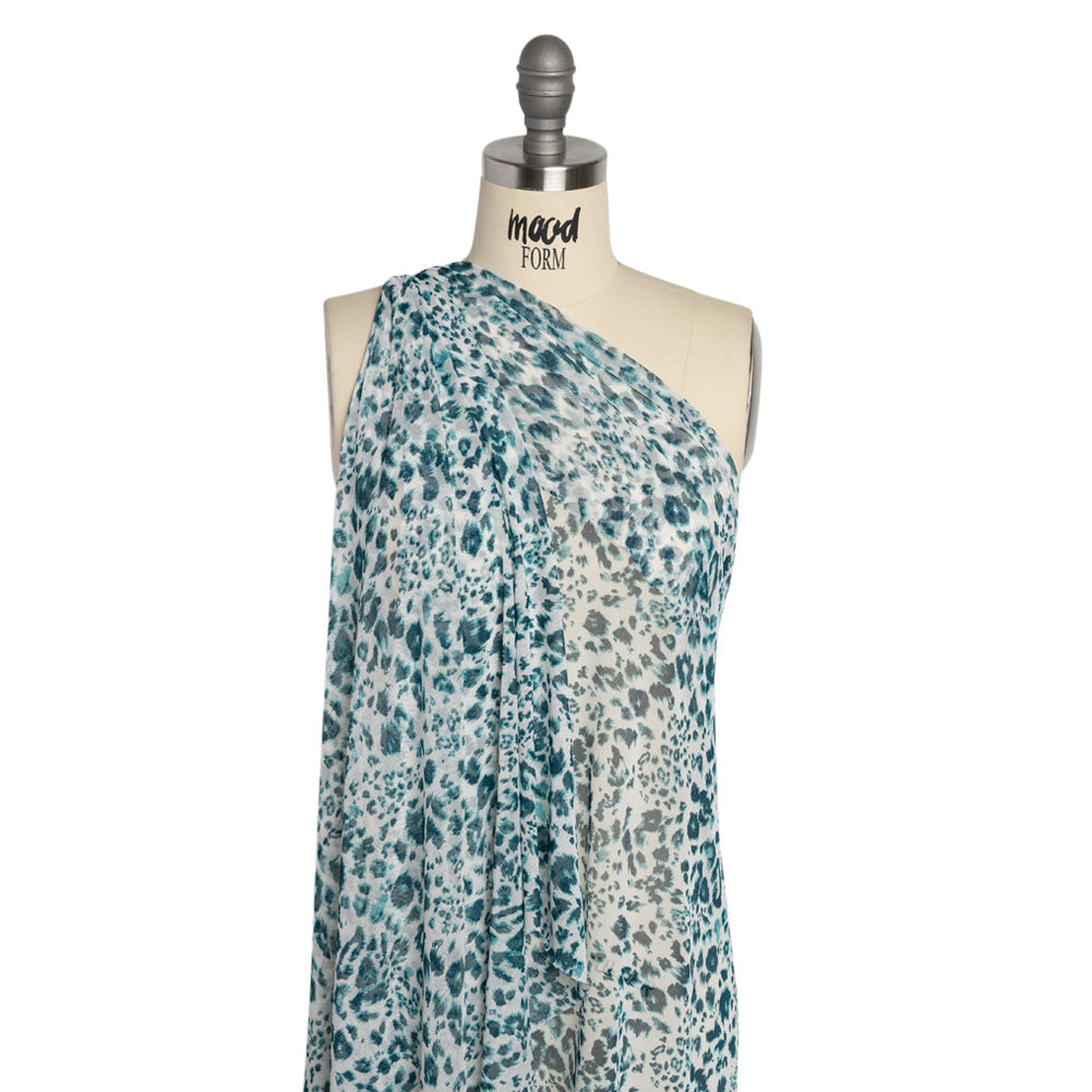 Sapphire and White Cheetah Spots Polyester Stretch Mesh