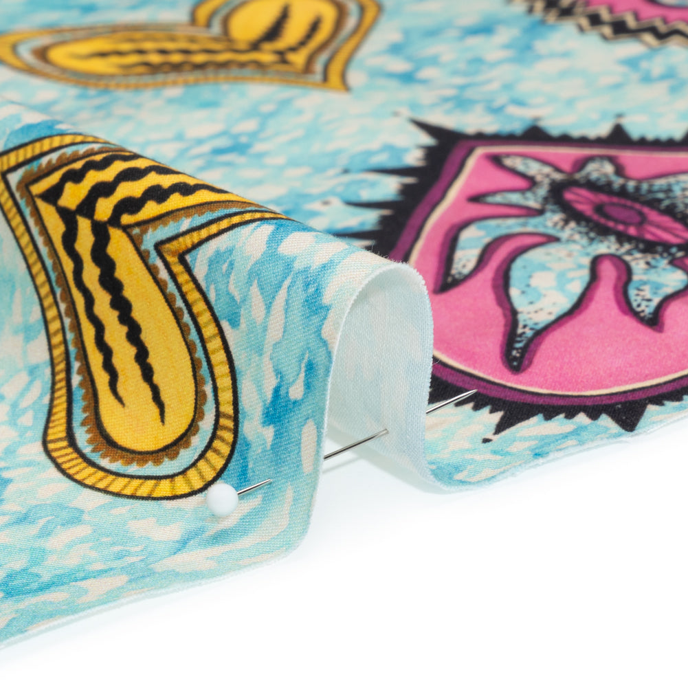 Stretch Cotton Twill - Blue, Orange and Pink Stranger Hearts