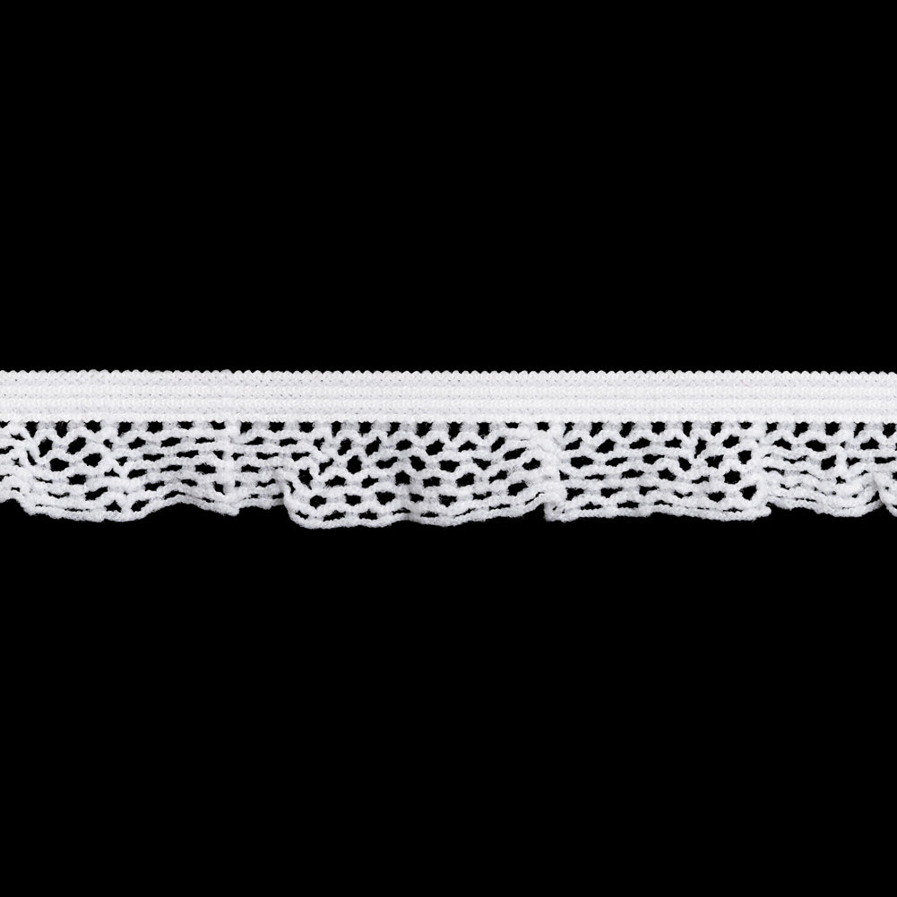 Elastic Lace Trim - 0.5" - White Ruffled Crochet Lattice
