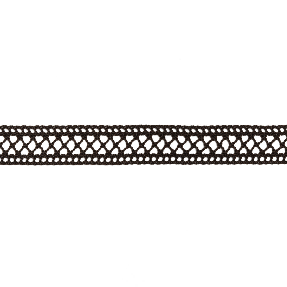 Crisp Bobbin Lace Trim - 0.5" - Brown Latticework