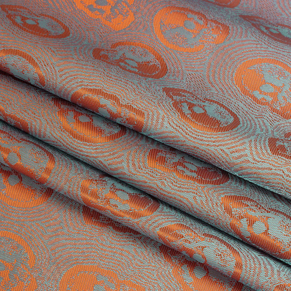 Skulls Jacquard Lining - Orange and Aqua Bi-Color