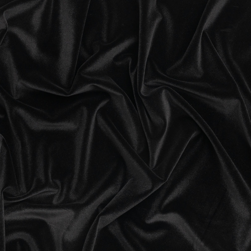 Stretch Polyester Velour - Black - Deadstock