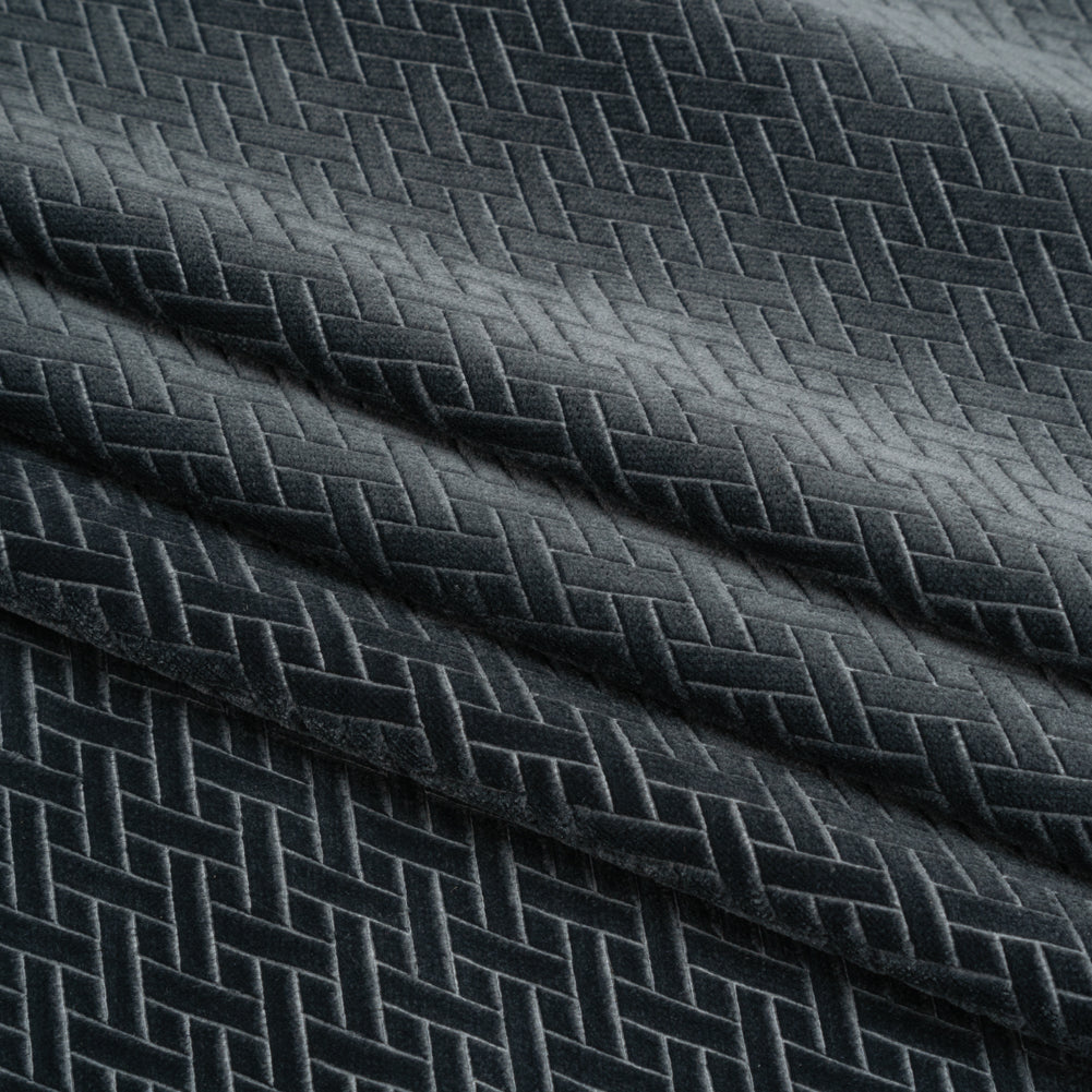 Embossed Polyester Velvet - Gray Woven Lattice - Deadstock