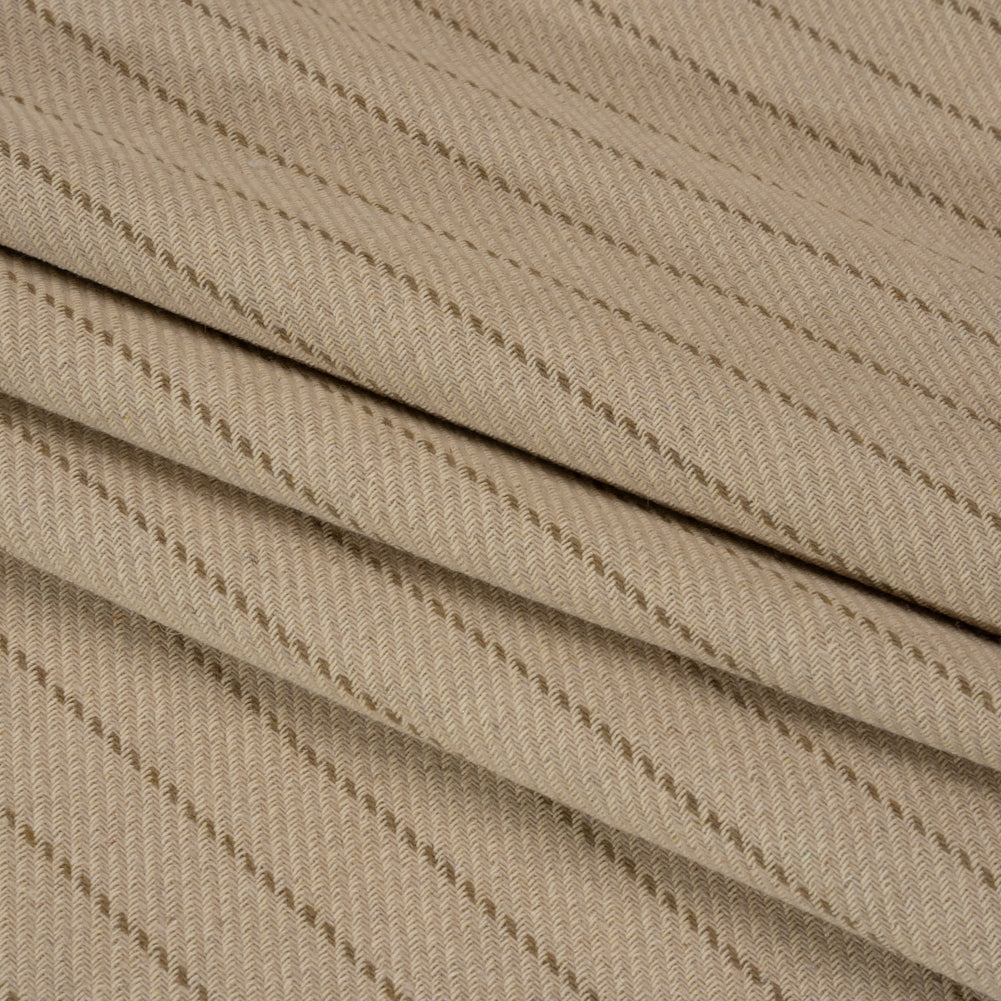 Brushed Wool Blend Twill - Beige and Brown Chalk Stripes - Deadstock