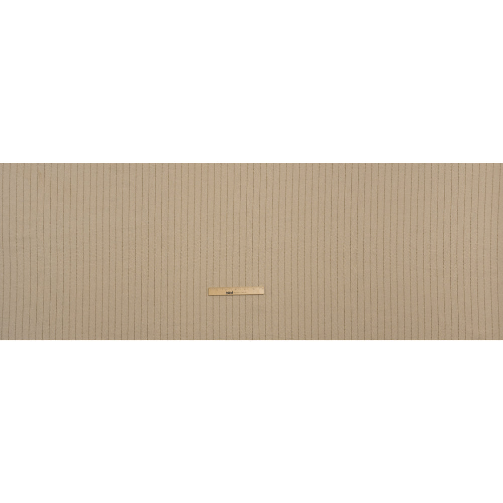 Brushed Wool Blend Twill - Beige and Brown Chalk Stripes - Deadstock